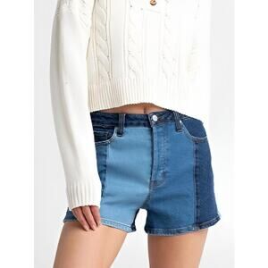 RSQ Pieced Patchwork High Rise Button-Fly Denim Shorts S EUC